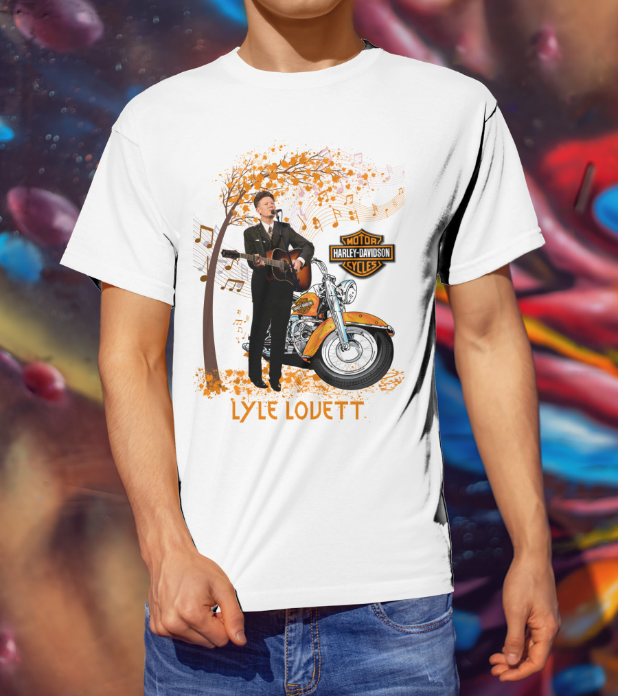Lyle Lovett Harley Davidson Guitar Music Theme With Motorcycle And Notes T-Shirt
