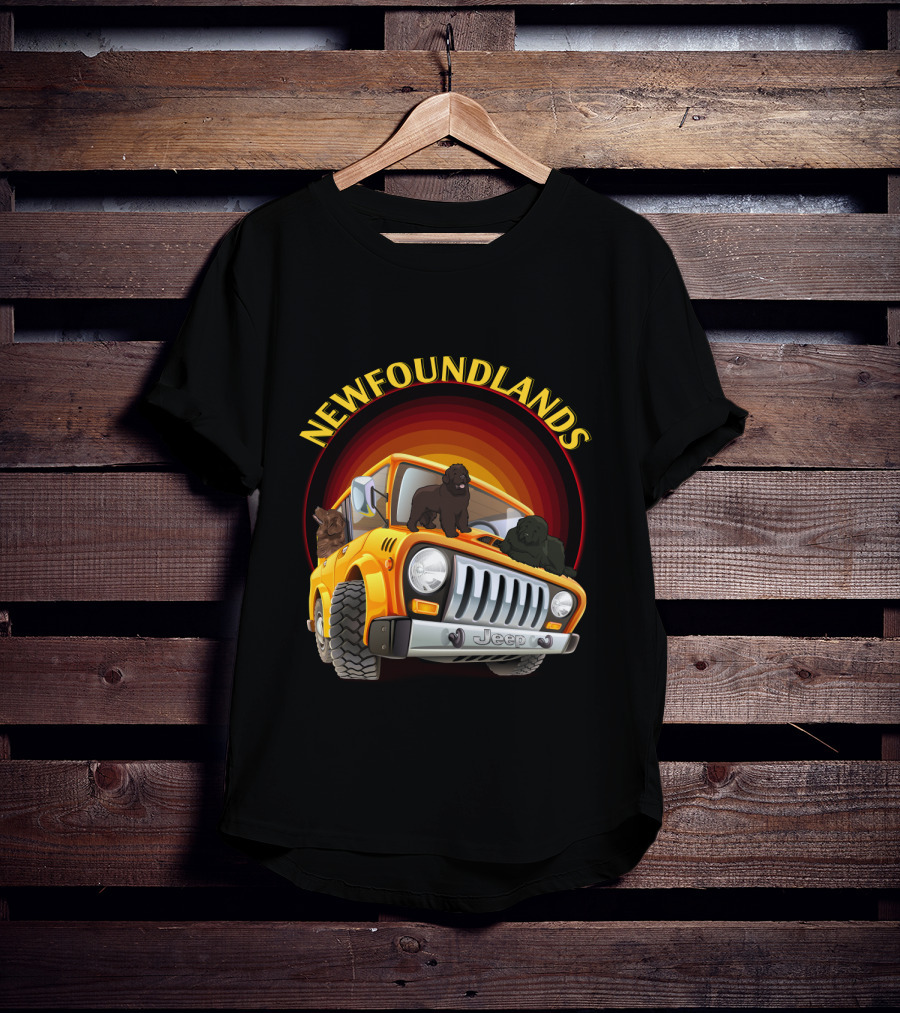 Newfoundlands Jeep Adventure With Dogs In Sunset Circle T-Shirt