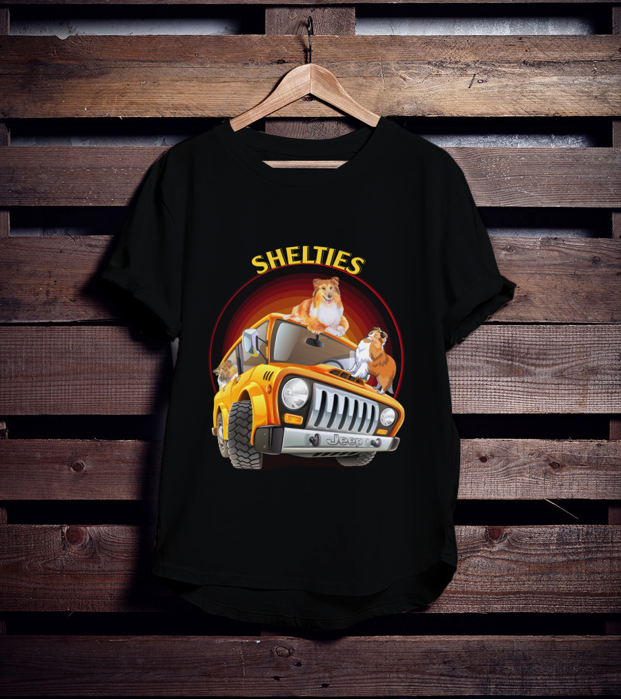 Shelties On Jeep Adventure Dh T-Shirt
