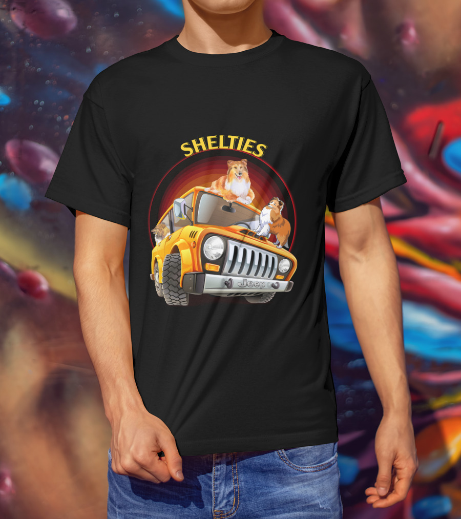 Shelties On Jeep Adventure Dh T-Shirt