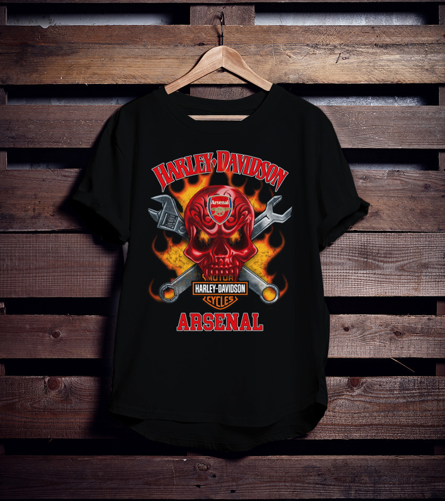 Harley Davidson Motor Cycles Arsenal Skull Wrench Flame T-Shirt