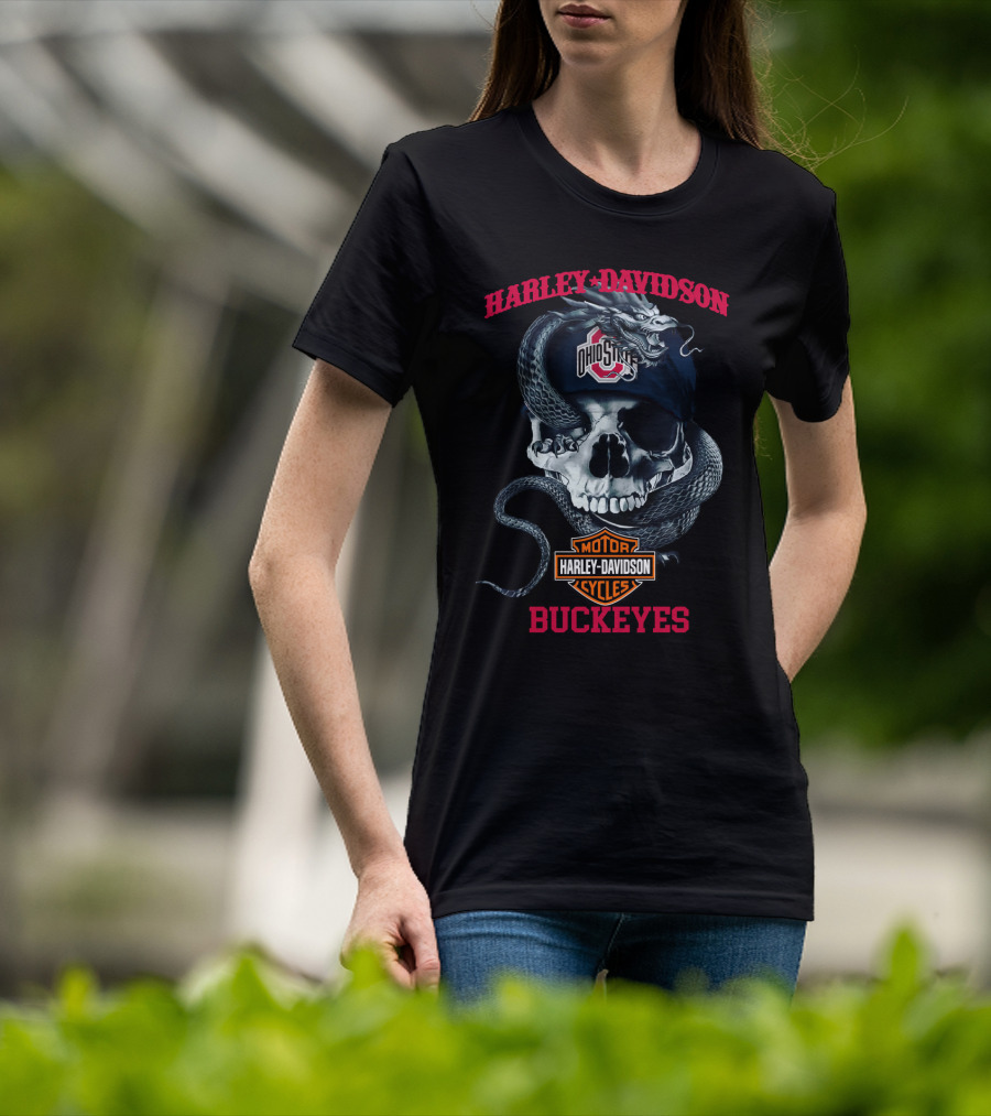 Harley Davidson Ohio State Buckeyes Skull Snake T-Shirt