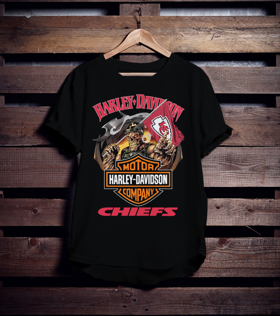Harley Davidson Company Chiefs Kansas City Flag Skeleton Rider T-Shirt