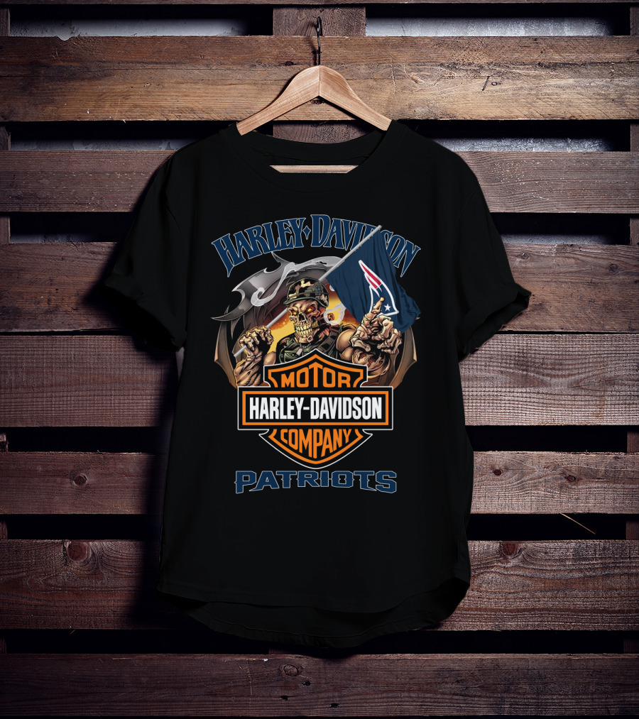 Harley Davidson Motor Company Patriots New England Skull T-Shirt