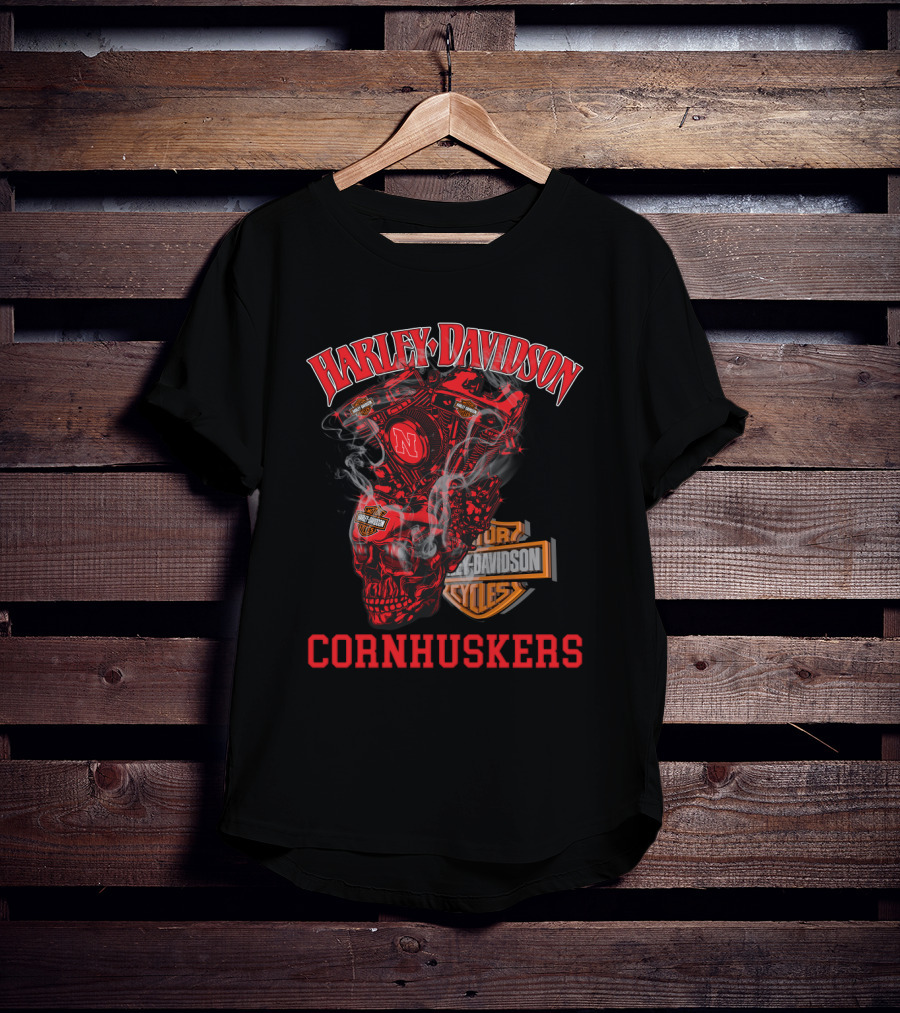 Harley Davidson Cornhuskers Nebraska Engine Smoke T-Shirt