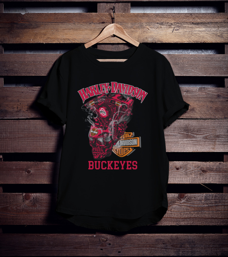 Harley Davidson Ohio State Buckeyes Skull Engine T-Shirt