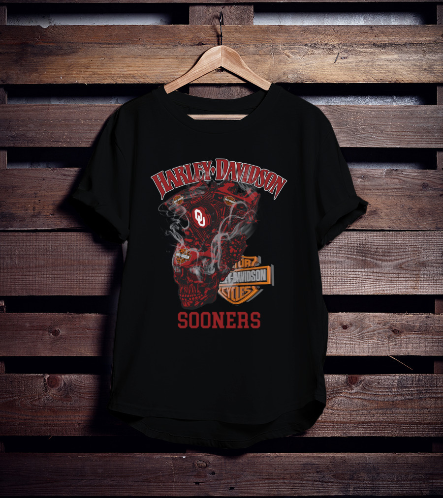 Harley Davidson Sooners Oklahoma Ou Motorcycle Engine Skull T-Shirt