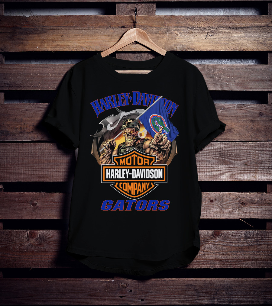 Harley Davidson Motor Company Gators Florida Gators Flag Skeleton Rider T-Shirt