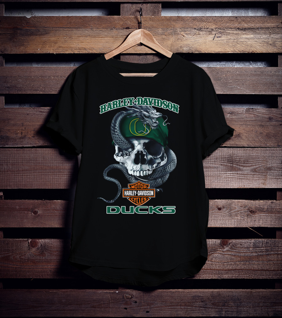 Harley Davidson Oregon Ducks Skull Snake Fusion T-Shirt