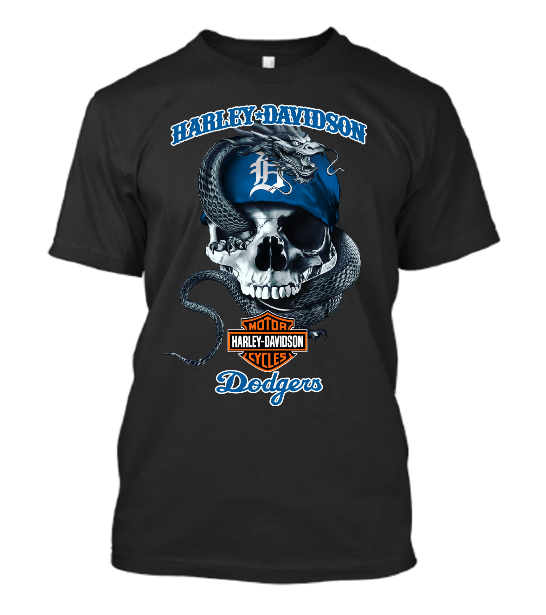 Harley Davidson Dodgers Motor Cycles Skull Snake T-Shirt