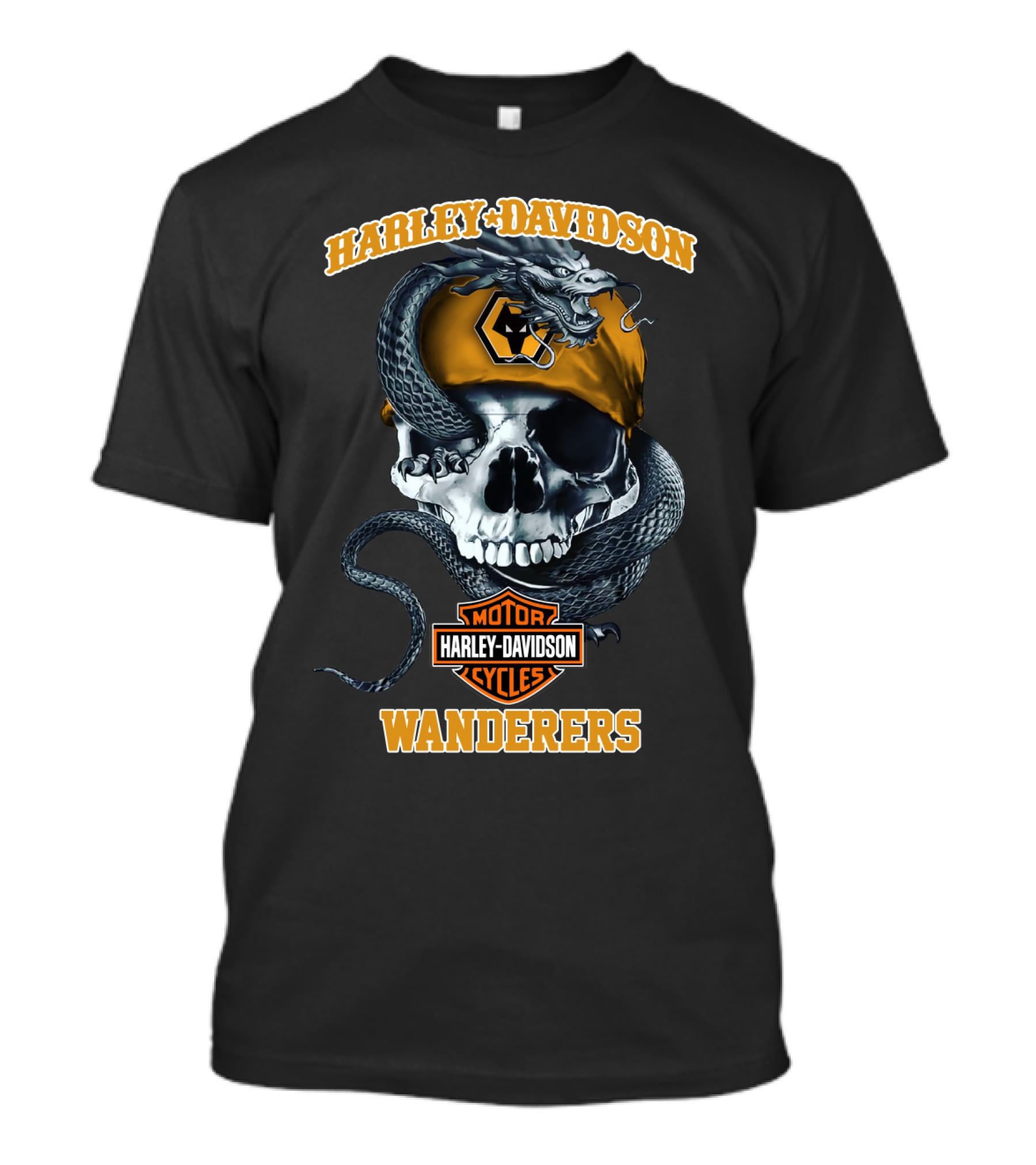 Harley Davidson Wolverhampton Wanderers Motor Cycles Skull And Snake T-Shirt