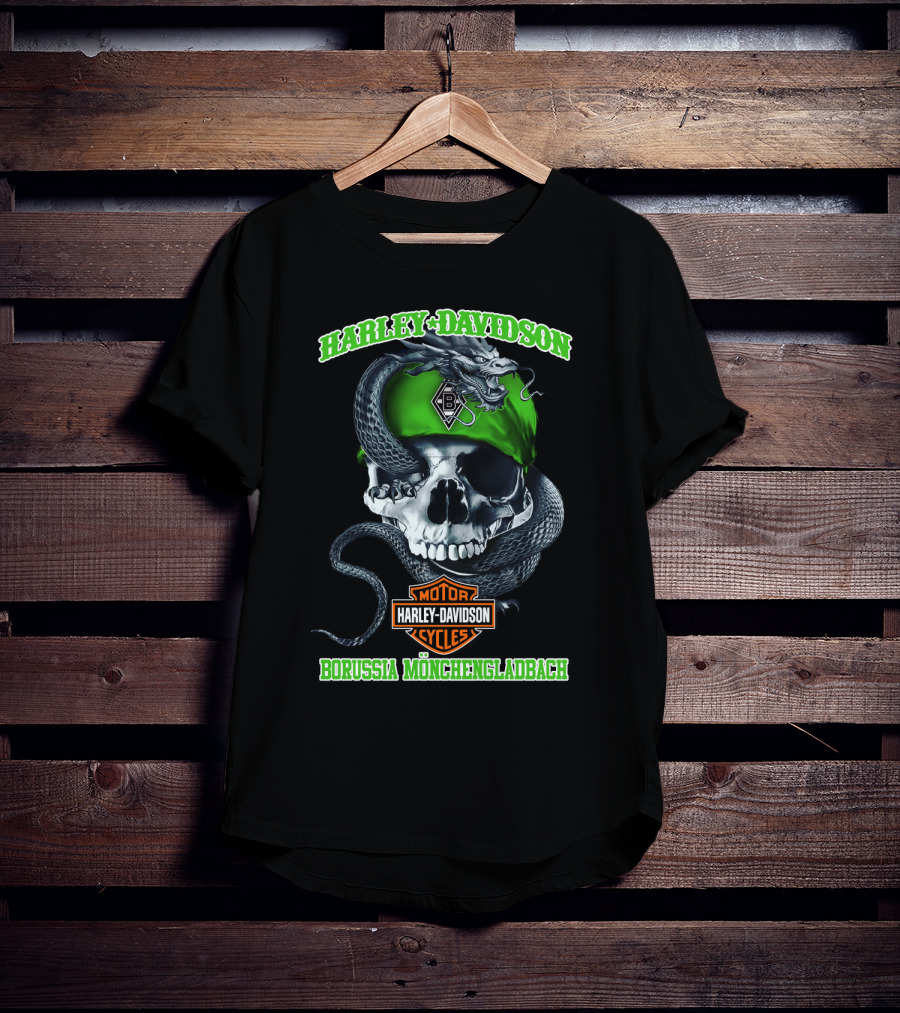 Harley Davidson Borussia Mönchengladbach Motor Cycles Skull Snake T-Shirt