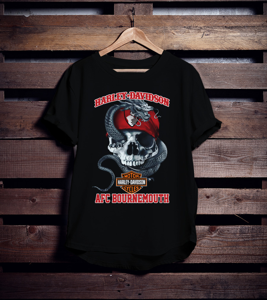Harley Davidson Motor Cycles Skull Snake Afc Bournemouth T-Shirt