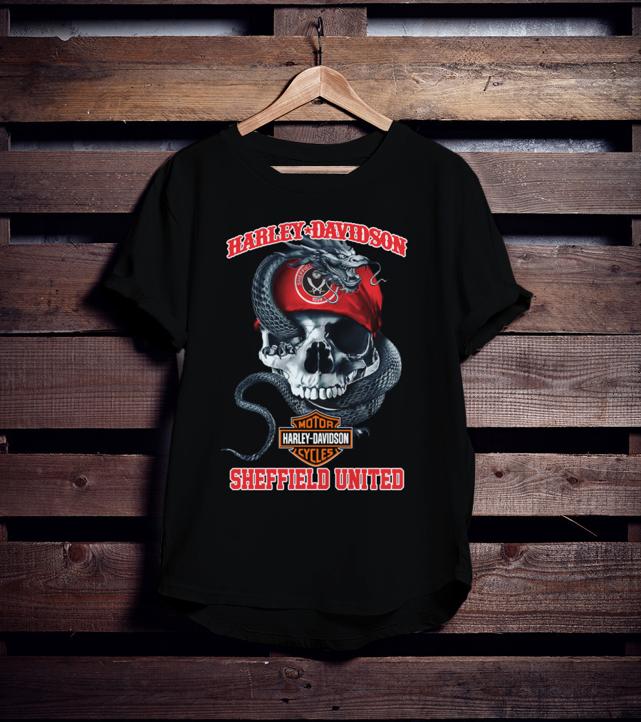 Harley Davidson Motor Cycles Skull Snake Sheffield United T-Shirt