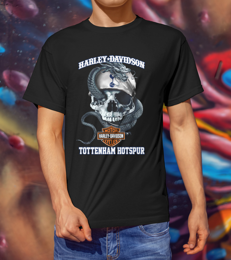 Harley Davidson Motor Cycles Skull Tottenham Hotspur T-Shirt