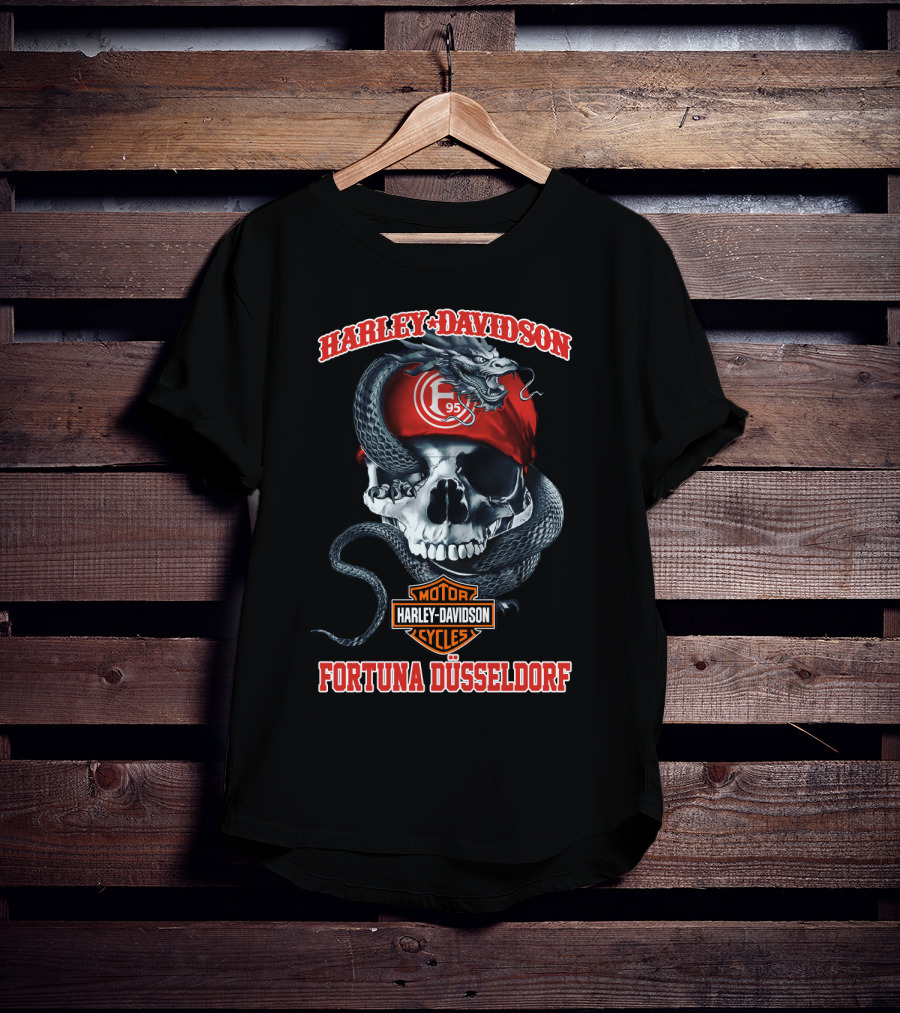 Harley Davidson Motor Cycles Fortuna Düsseldorf F95 Skull And Snake T-Shirt