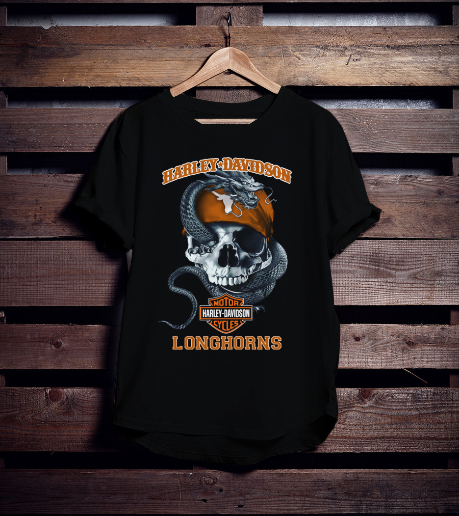 Harley Davidson Texas Longhorns Skull And Snake Motorcycle Cycles T-Shirt