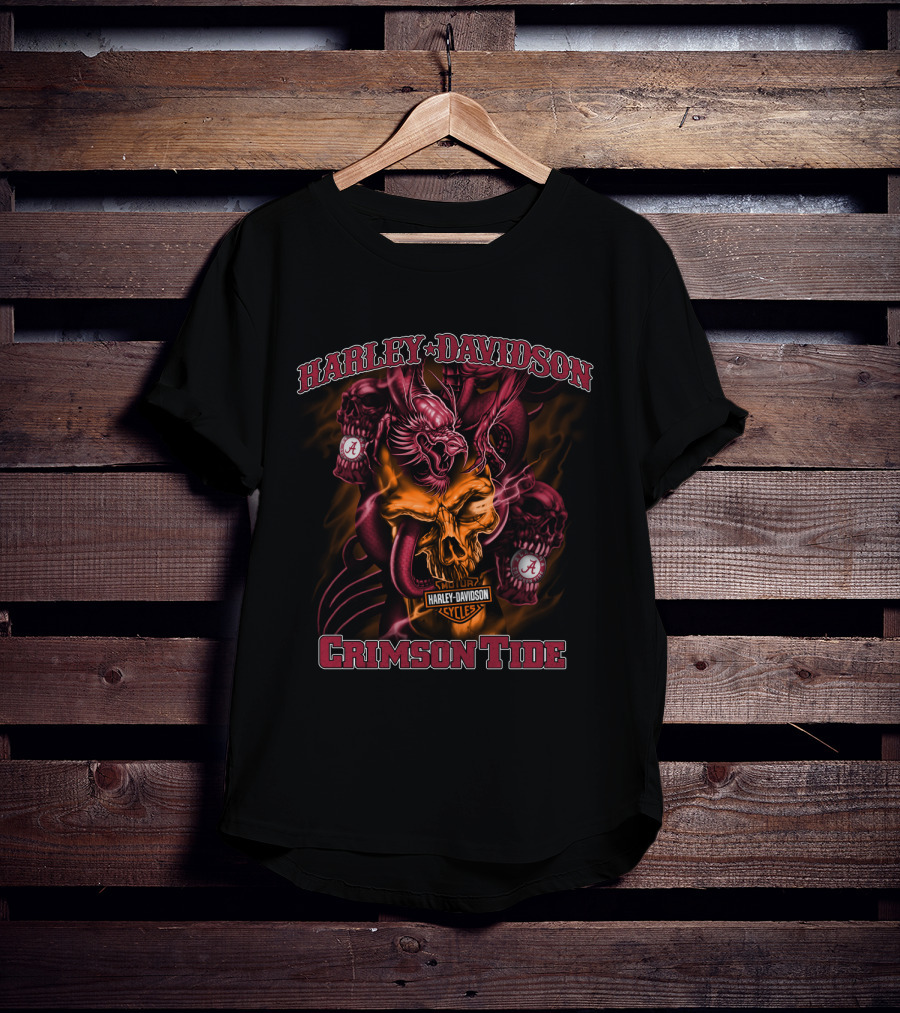 Harley Davidson Crimson Tide Alabama Cycles Skull And A T-Shirt
