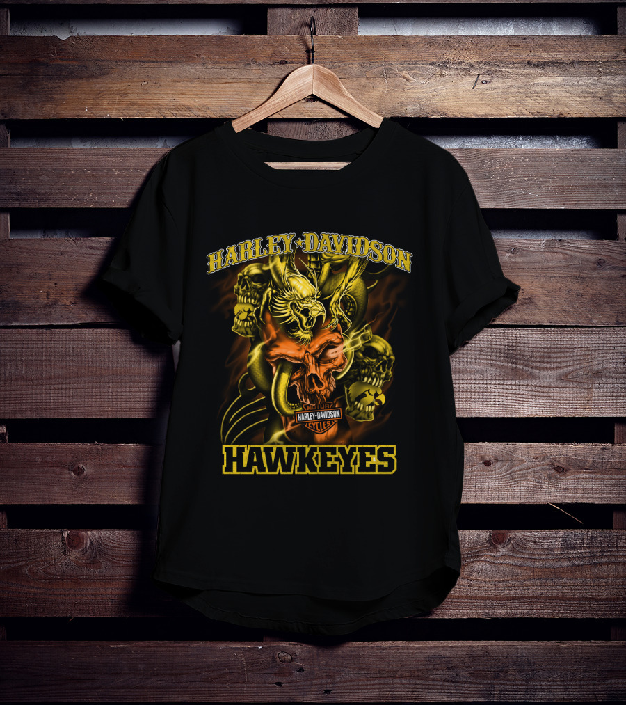 Harley Davidson Hawkeyes Cycles Skulls And Eagle T-Shirt