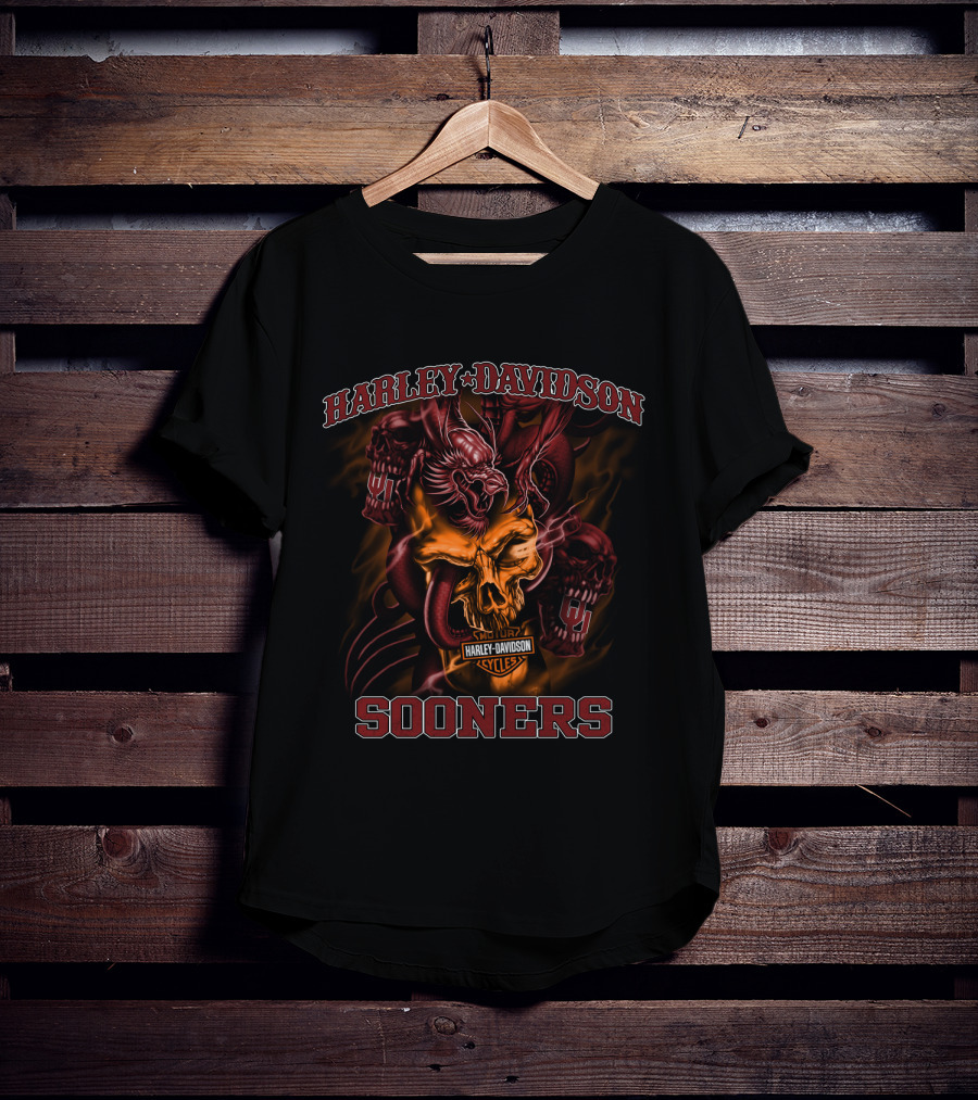 Harley Davidson Sooners Skull And Dragon T-Shirt