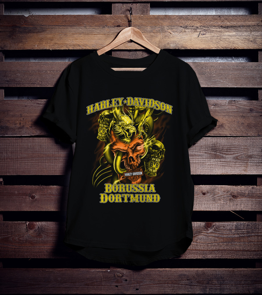 Harley Davidson Borussia Dortmund Cycles Bvb Skulls And Eagle T-Shirt