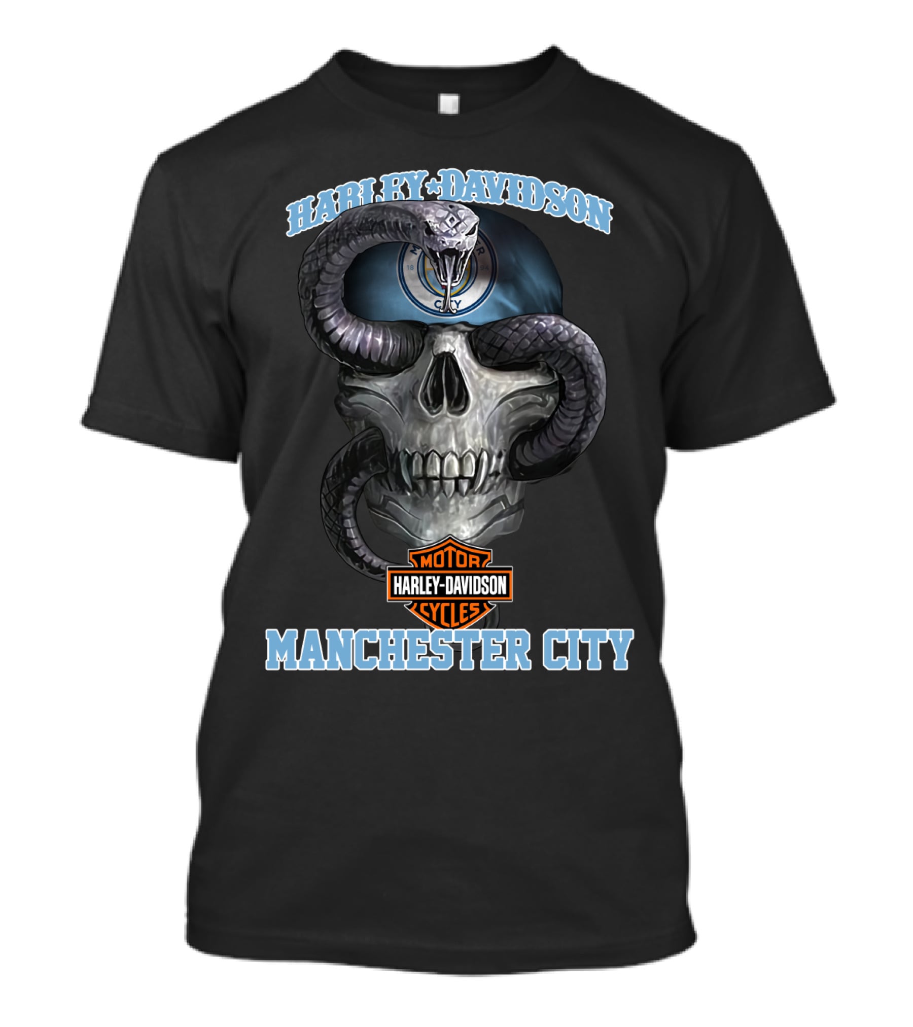 Harley Davidson Motorcycles Manchester City Skull And Snake T-Shirt