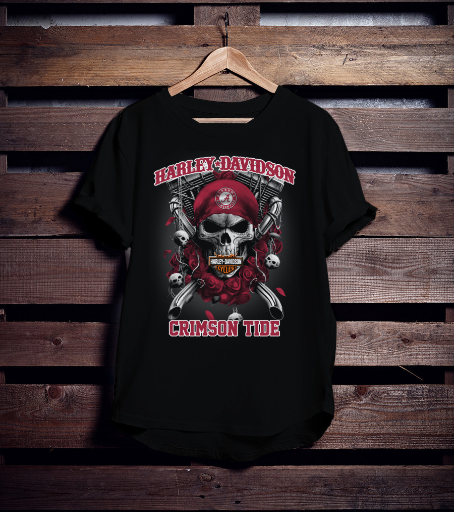 Harley Davidson Alabama Crimson Tide Skull And Roses T-Shirt