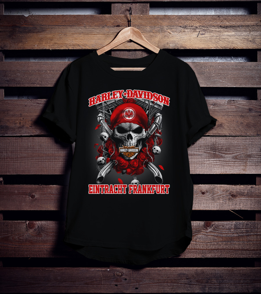 Harley Davidson Cycles Eintracht Frankfurt Skull And Roses T-Shirt