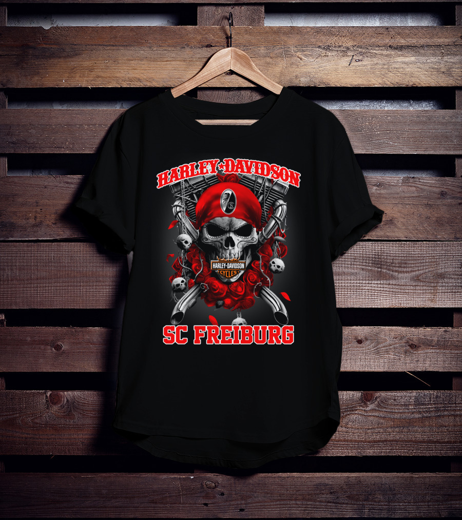 Harley Davidson Sc Freiburg Skull Cycles Red Bandana T-Shirt