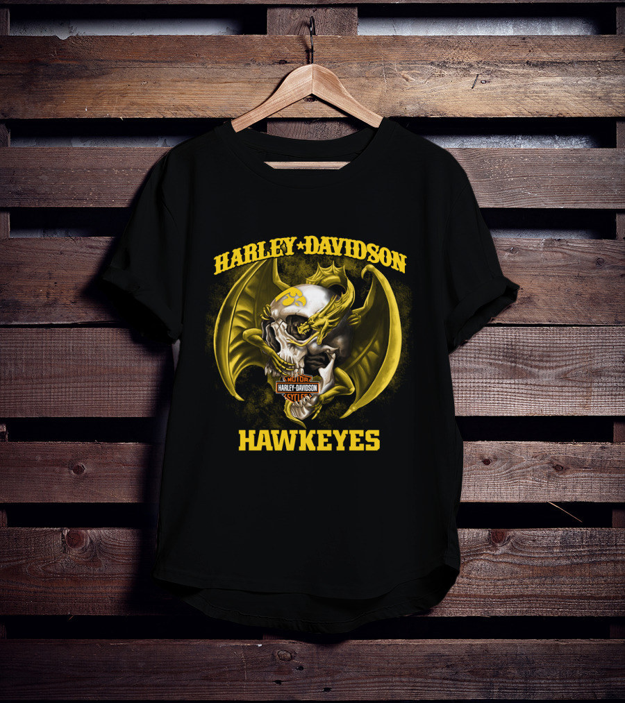 Harley Davidson Hawkeyes Skull Dragon Motor Iowa T-Shirt