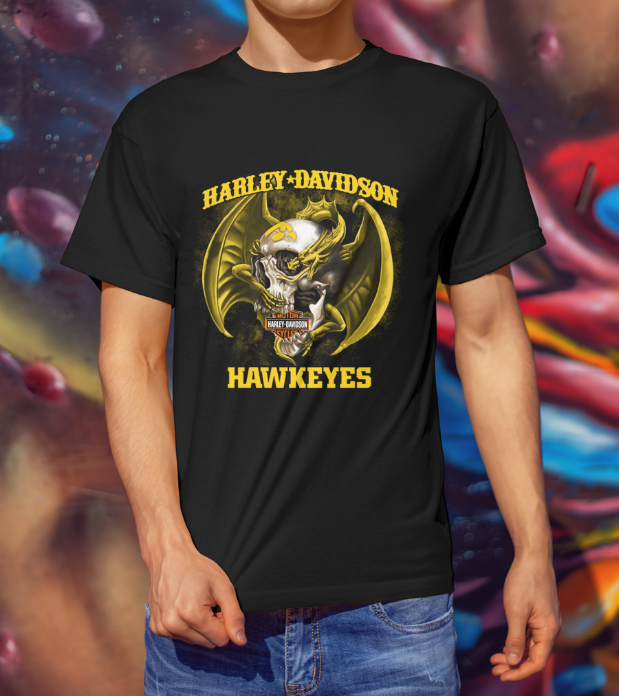 Harley Davidson Hawkeyes Skull Dragon Motor Iowa T-Shirt