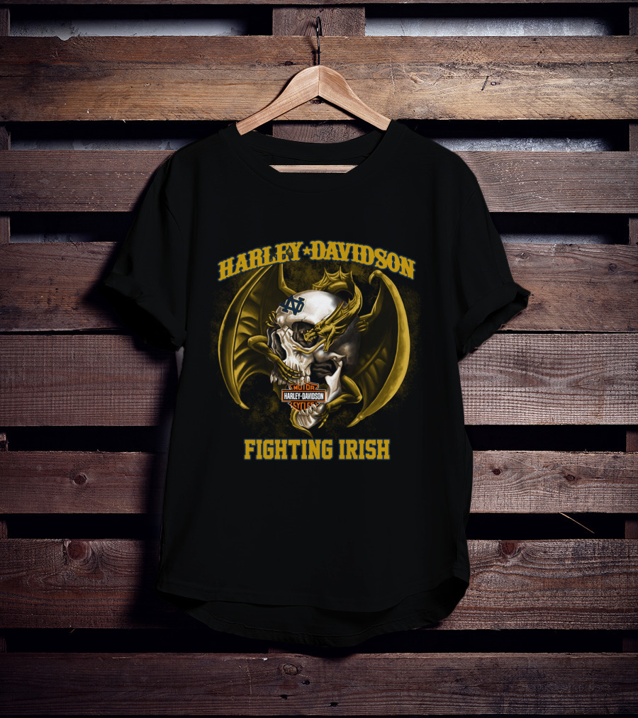 Harley Davidson Notre Dame Fighting Irish Skull And Wings T-Shirt