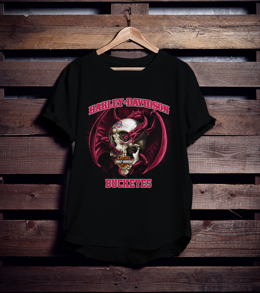 Harley Davidson Ohio State Buckeyes Skull And Wings T-Shirt