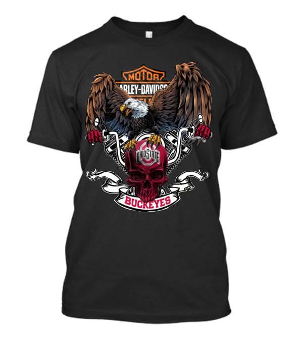 Hd Ncaa Ohio State Buckeyes Harley Davidson Eagle Skull T-Shirt
