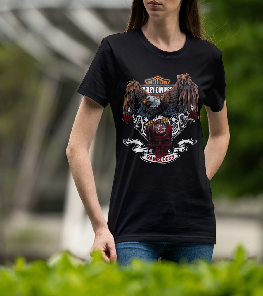 Harley Davidson Motorcycles Bald Eagle And Skull South Carolina Gamecocks T-Shirt