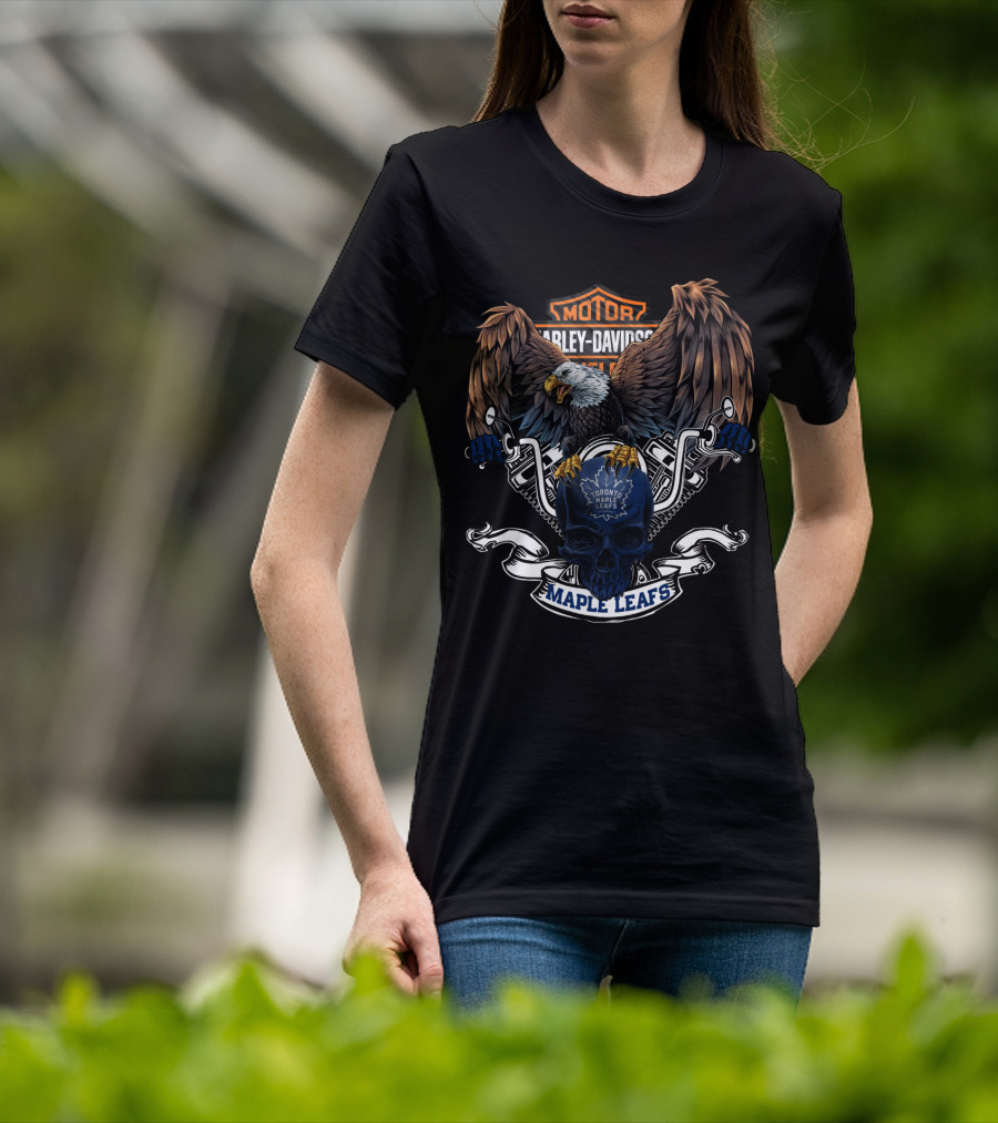 Motor Harley Davidson Cycles Toronto Maple Leafs Nhl Eagle Skull T-Shirt