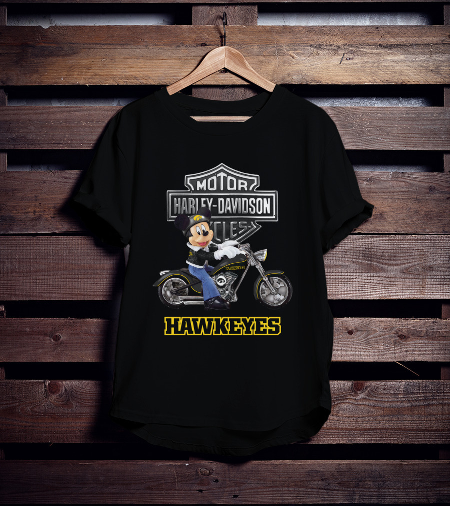 Mickey Mouse Harley Davidson Iowa Hawkeyes Motorcycle T-Shirt