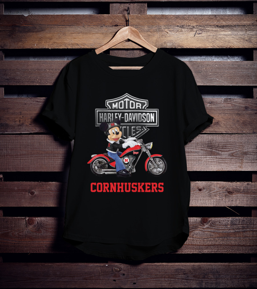 Harley Davidson Motorcycles Nebraska Cornhuskers Mickey Mouse T-Shirt