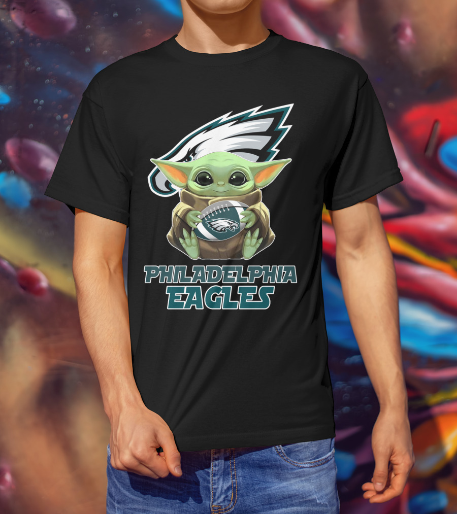 Philadelphia Eagles Baby Yoda Football T-Shirt