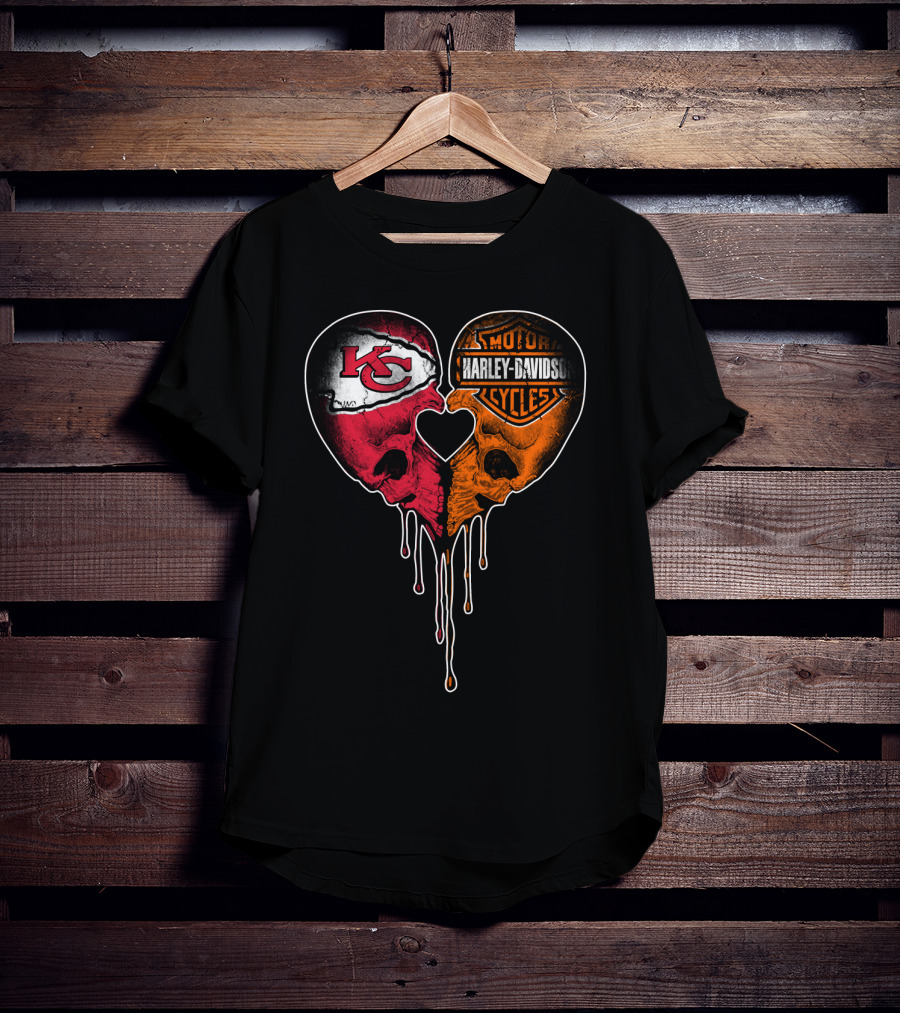 Kansas City Chiefs Harley Davidson Dripping Skull Heart T-Shirt