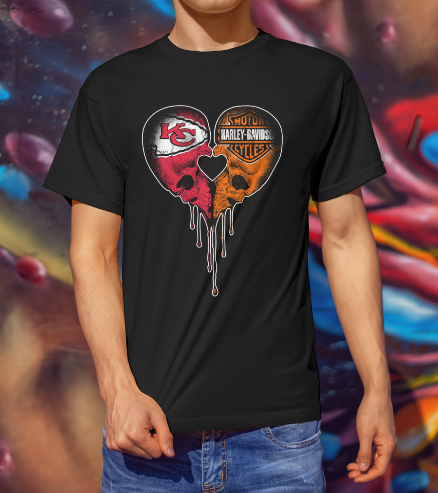 Kansas City Chiefs Harley Davidson Dripping Skull Heart T-Shirt