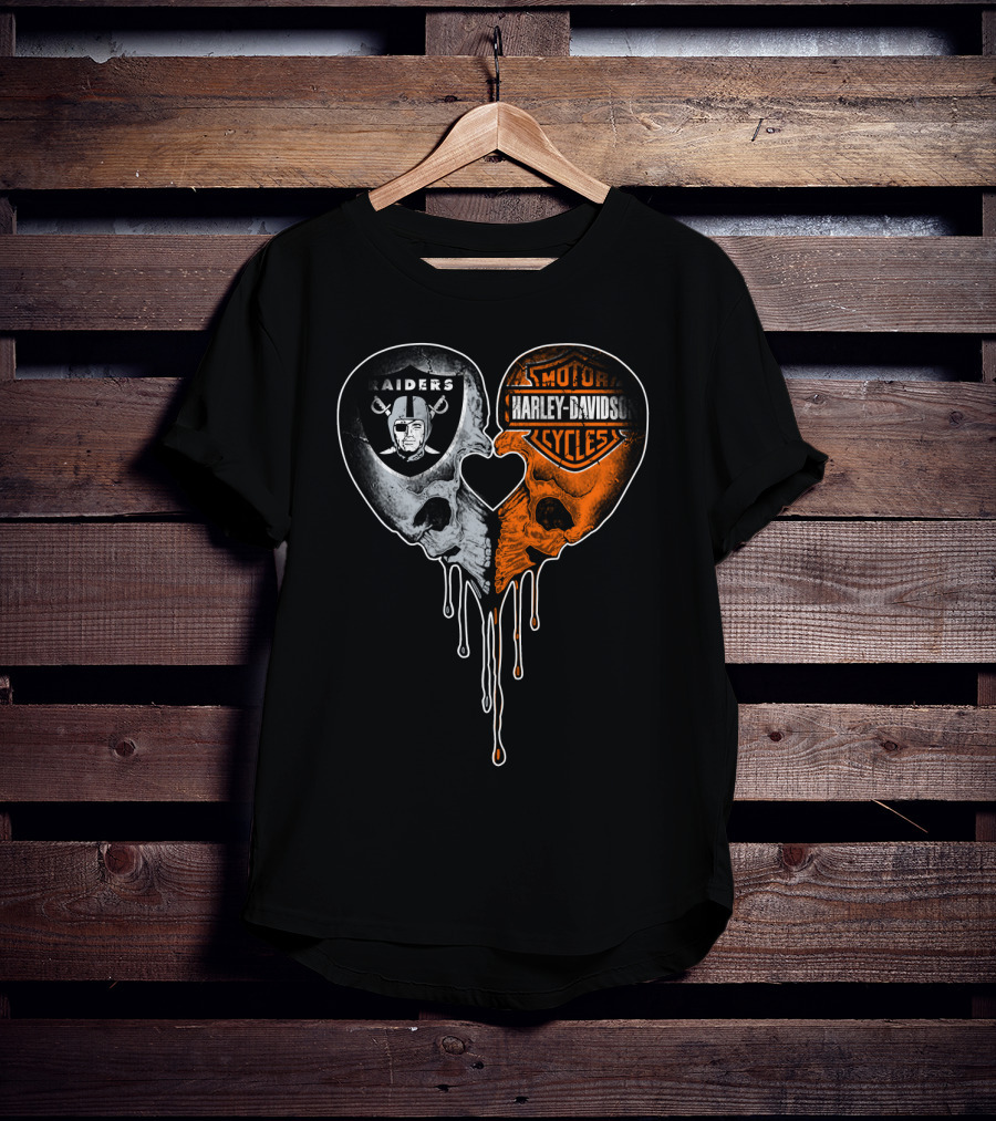 Raiders Harley Davidson Heart Skulls T-Shirt