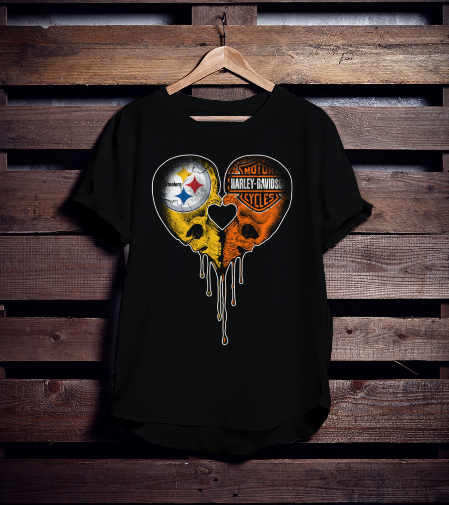 Steelers Harley Davidson Heart Skull Fusion T-Shirt