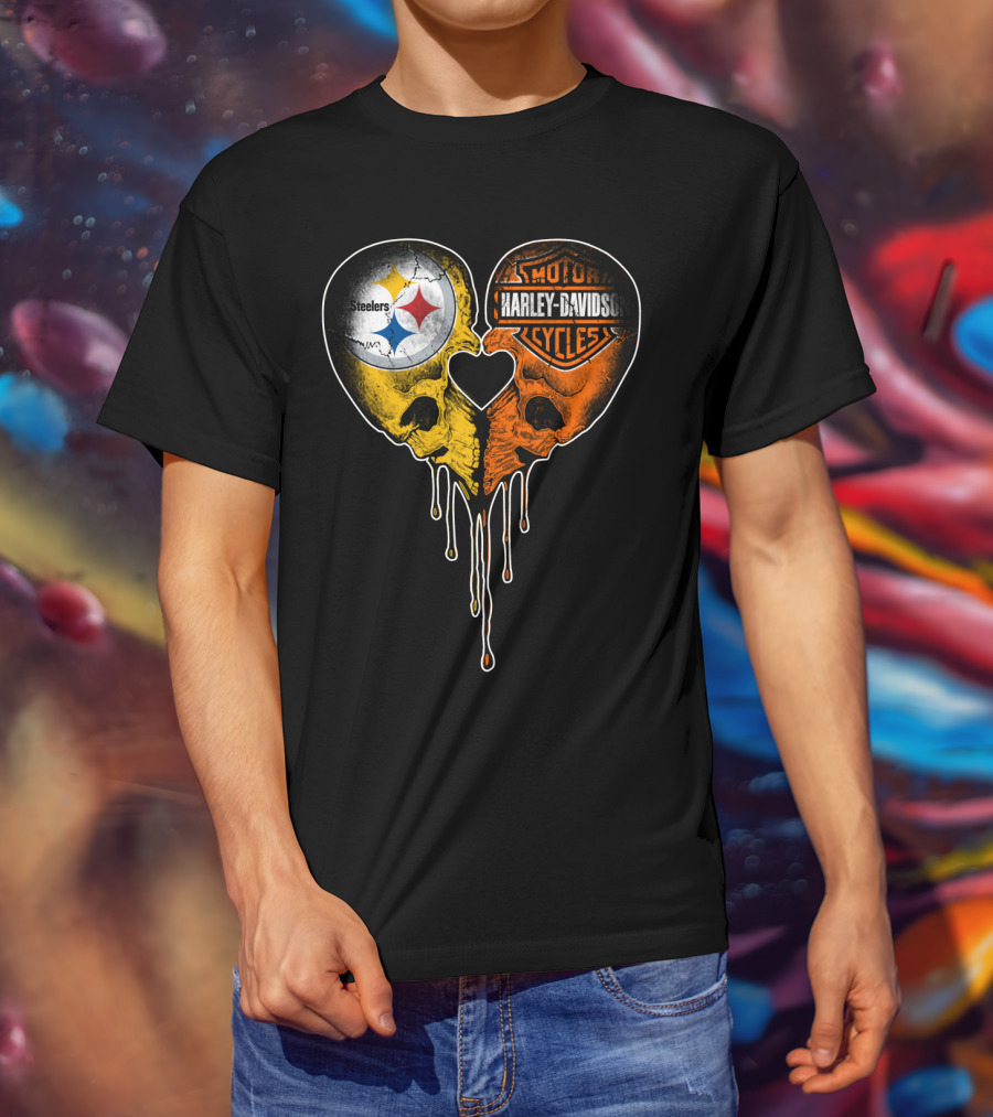 Steelers Harley Davidson Heart Skull Fusion T-Shirt