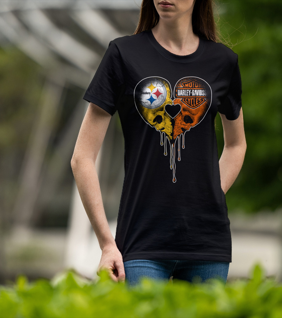 Steelers Harley Davidson Heart Skull Fusion T-Shirt