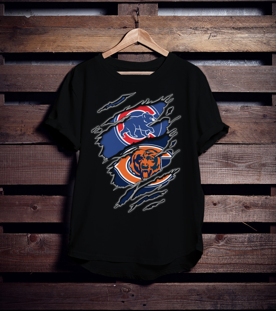 Chicago Bears And Cubs Fan Crossover Claw Marks T-Shirt