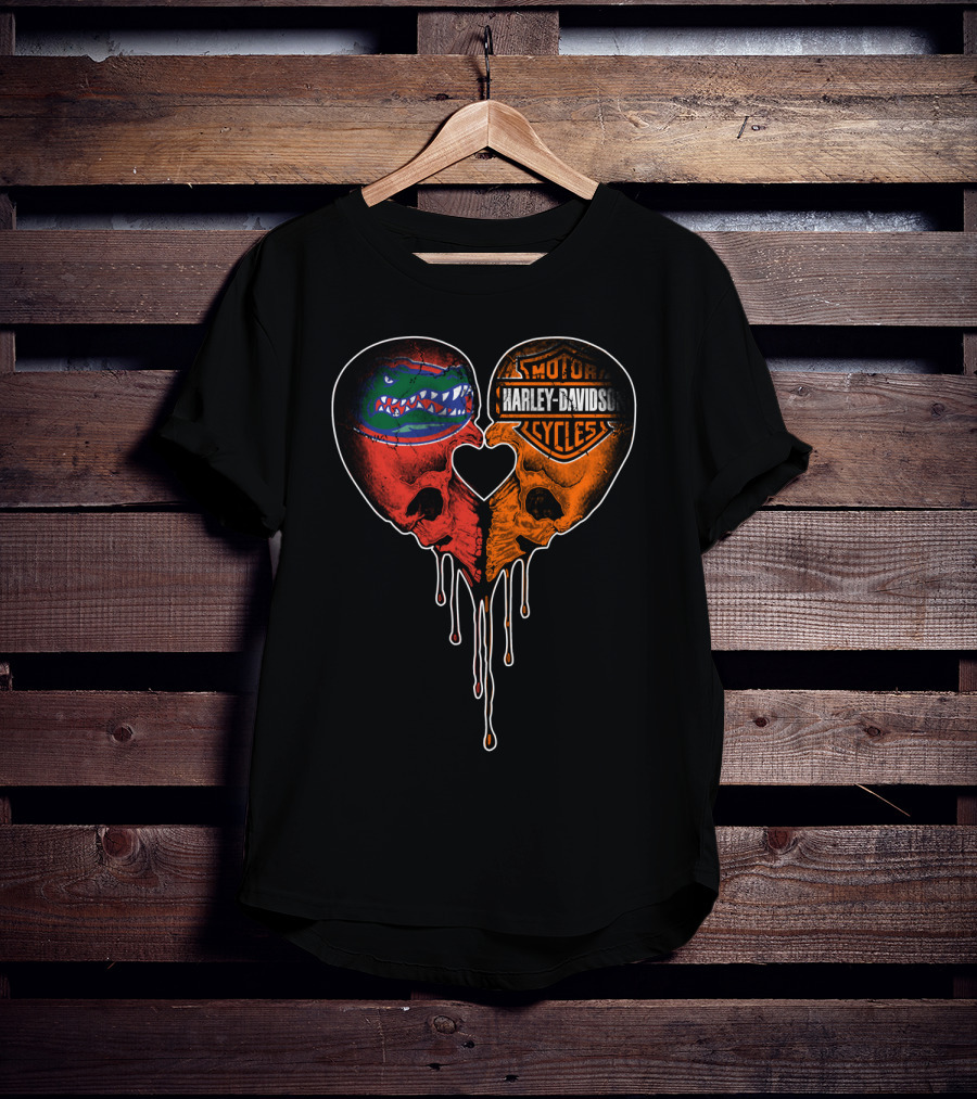 Florida Gators Harley Davidson Dripping Skull Heart T-Shirt