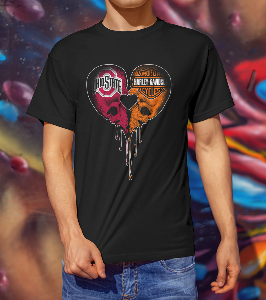 Ohio State Harley Davidson Skull Heart T-Shirt