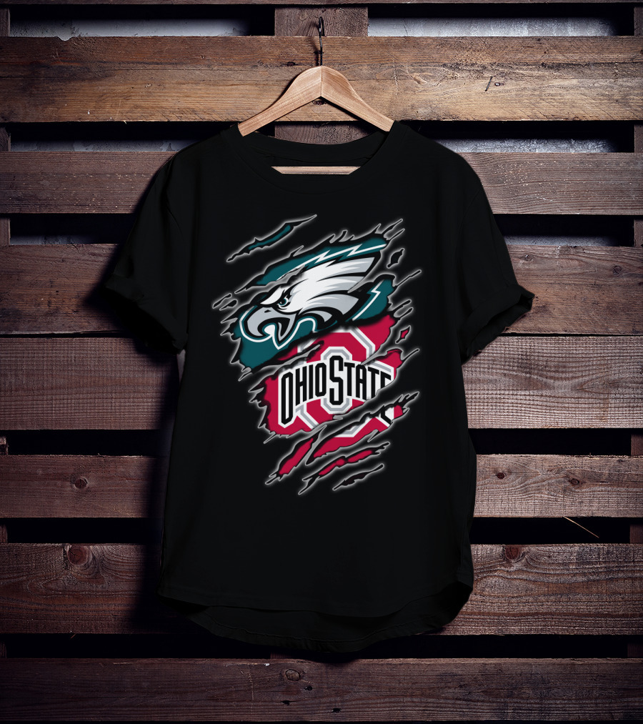 Philadelphia Eagles And Ohio State Buckeyes Fan Logo Blend T-Shirt