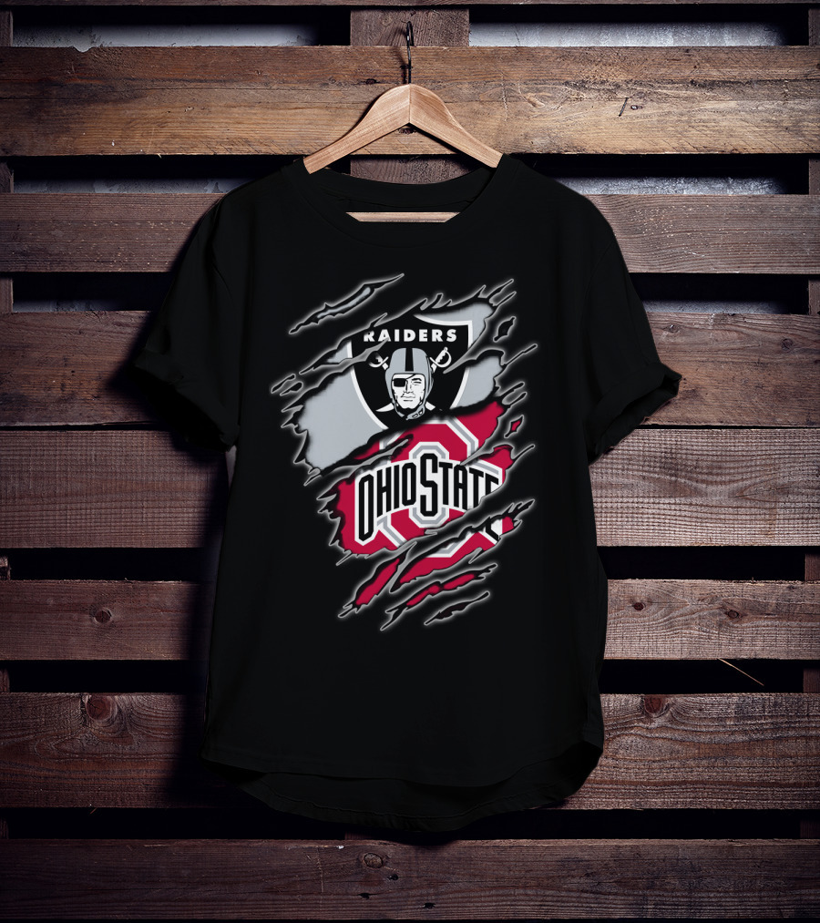 Raiders And Ohio State Fan Emblem Tear T-Shirt